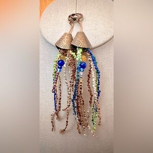 🧜‍♀️Handcrafted Copper “Jellyfish” Earrings with Beads and Threads❣️